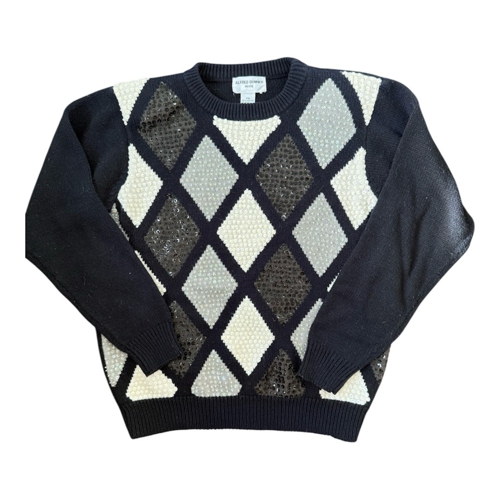 Vintage Alfred Dunner Petite M‎ Sweater Beaded Party Ugly Grandma Sequin Knit